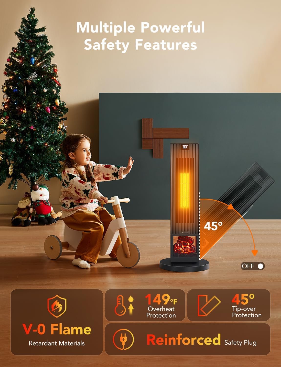 GoveeLife Smart Space Heater Max for Indoor Use, 80°Oscillation, Night Light, 1500W Fast Heating with Thermostat