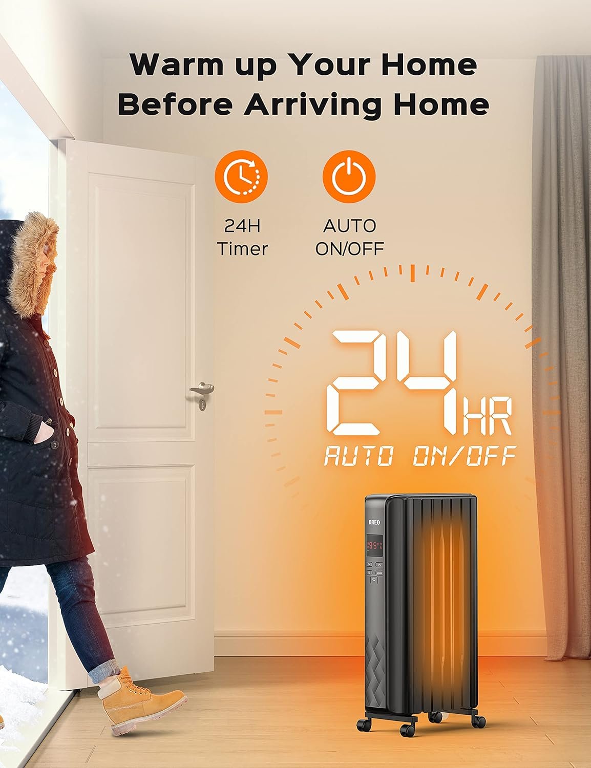 Dreo Oil Filled Radiator Heater, Electric Radiant Heater with Remote Control, 4 Modes