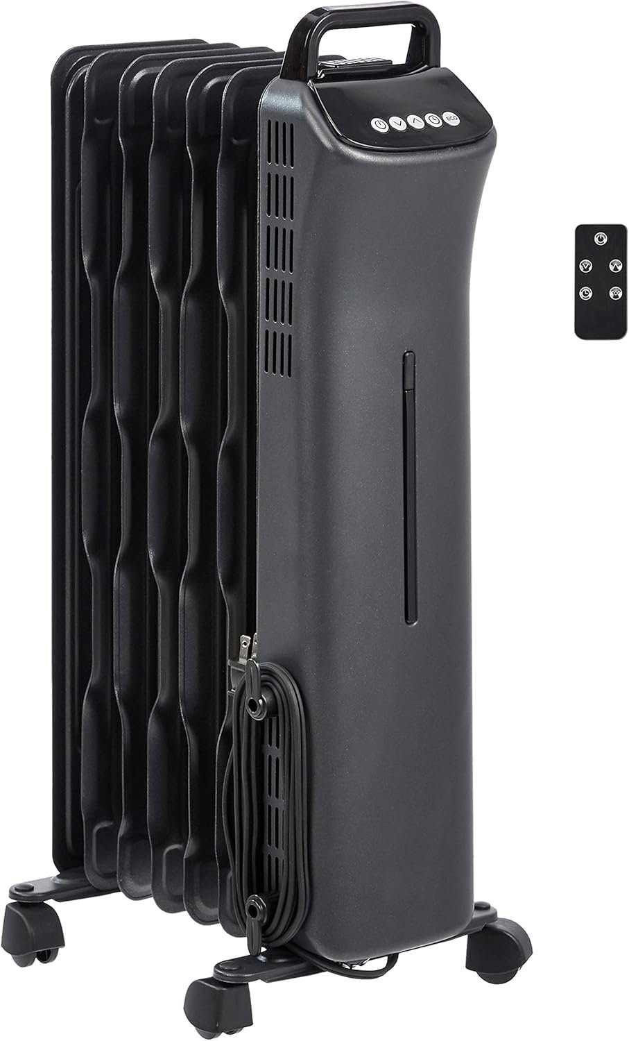 Amazon Basics Portable Radiator Heater with 7 Wavy Fins, Manual Control, Black, 1500W