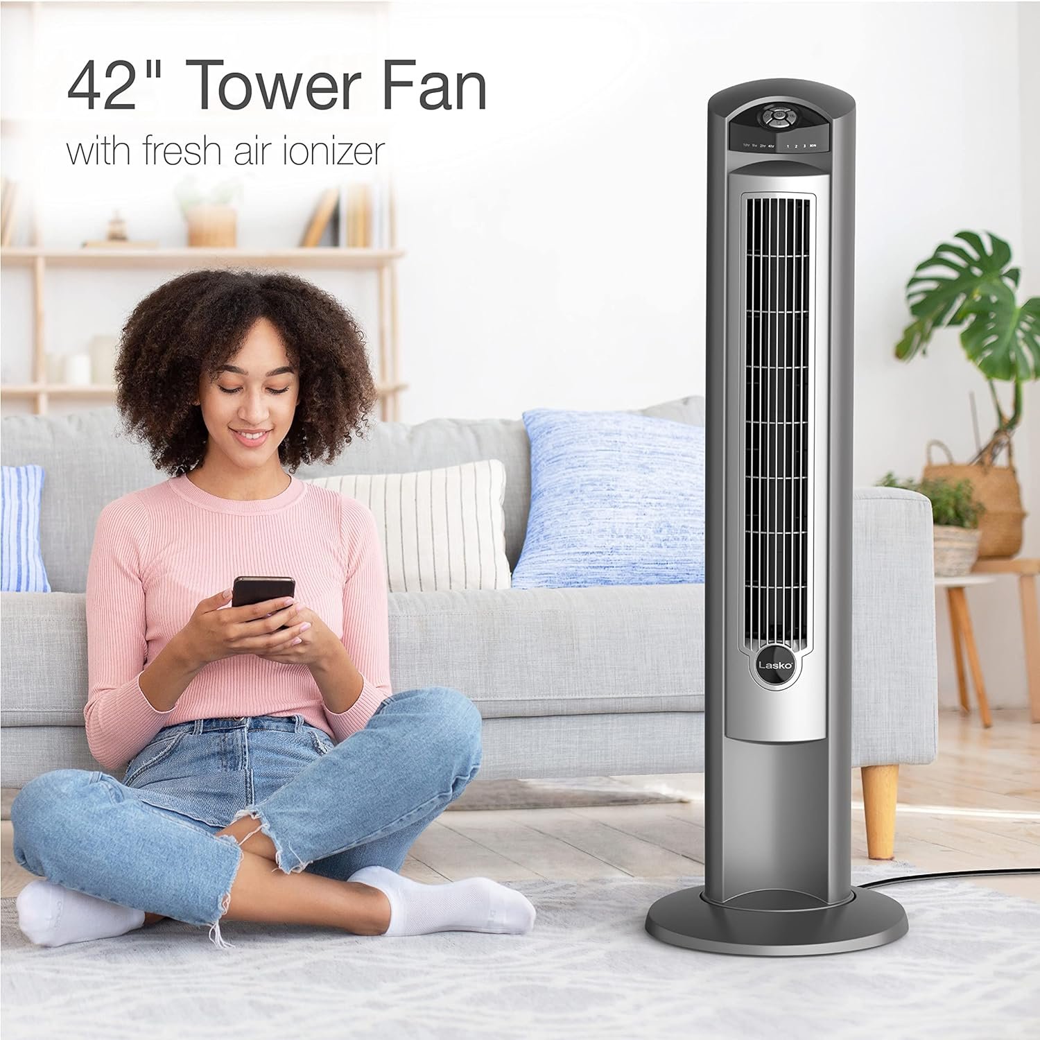 Lasko Oscillating Digital Ceramic Tower Heater, Large Rooms, Adjustable Thermostat, Timer, Remote Control, Black